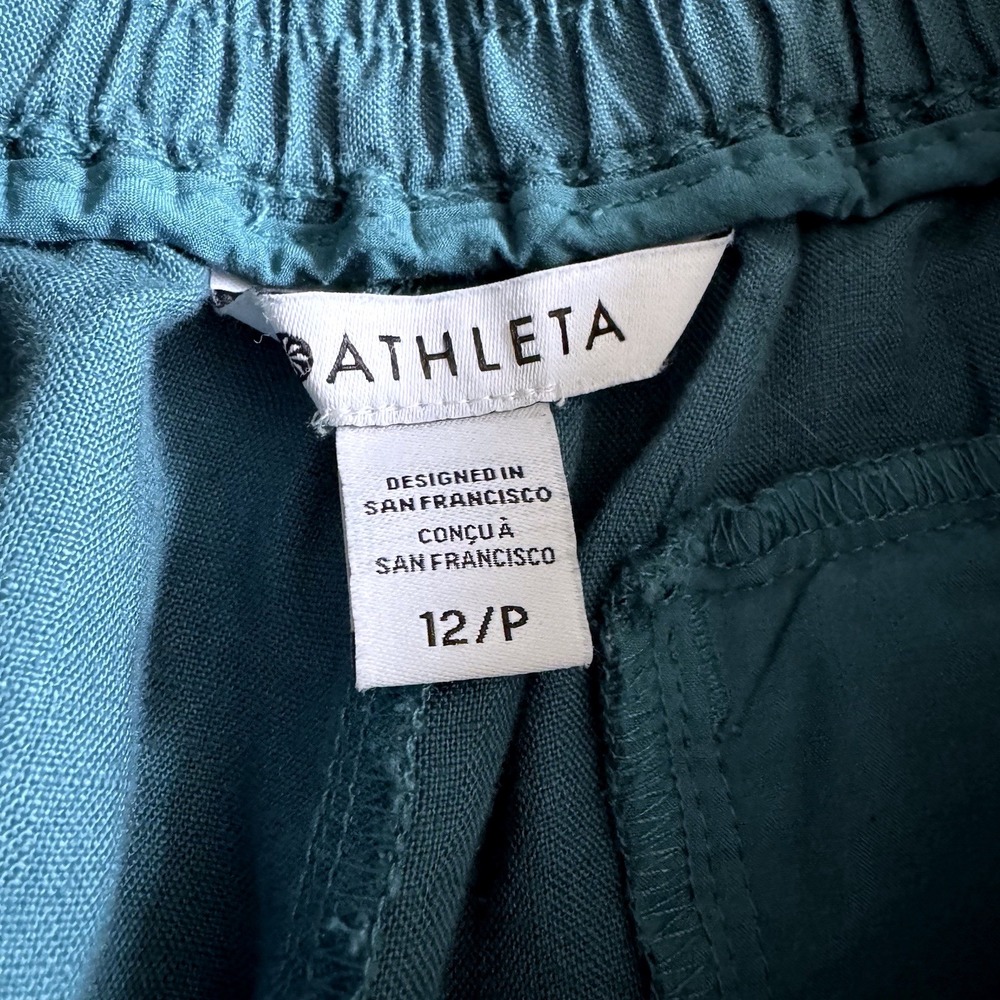 ATHLETA Pants Womens Playa 100% Linen Wide Leg Crop 12 P Zip Pockets Teal Green - Picture 4 of 12